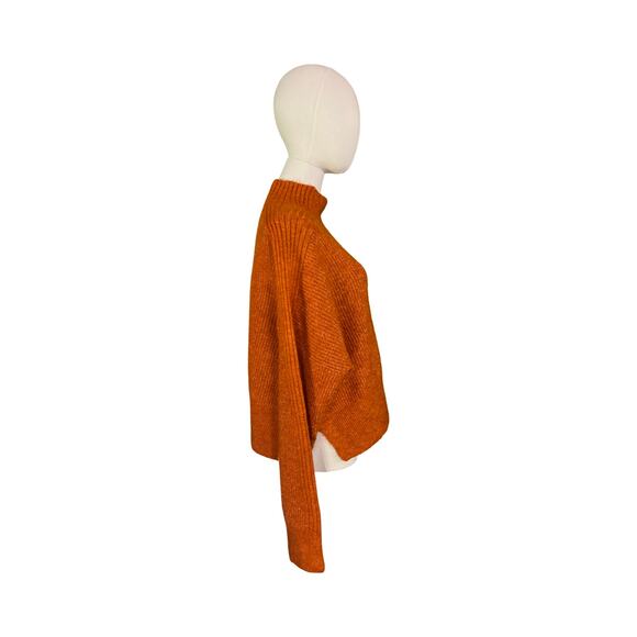 Topshop Burnt Orange Mock Neck Sweater Womens Size L Rust Textured Knit Fall - Picture 5 of 8
